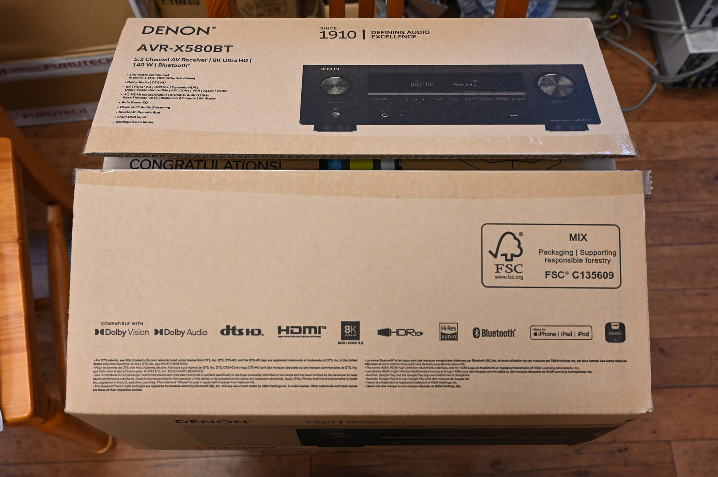 【特価】リモコン以外新品未使用！ 　DENON　AVR-X580BT　5.2ch AVサラウンドレシーバー